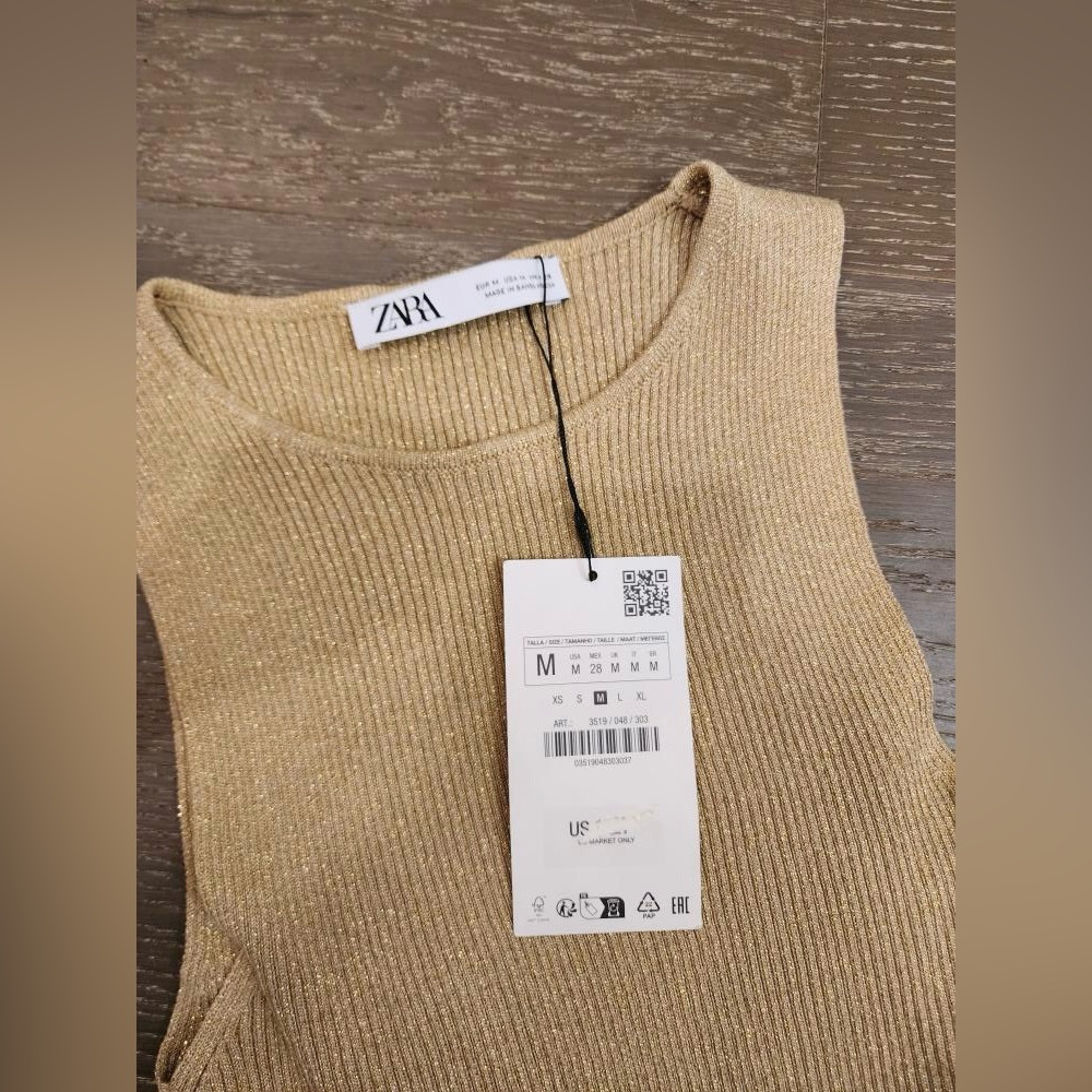 NWT Zara Gold Ribbed Tank | Size M - Picture 4 of 5